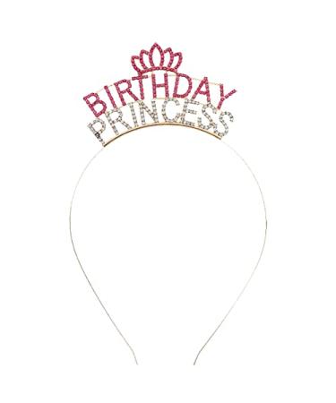 DAMI Girls Birthday Headbands Women Happy Birthday Crown Headpiece   Gold Rhinestone Princess Tiara Birthday Hair Band Hair Accessories Hair Hoop Tiara  7 5 inch