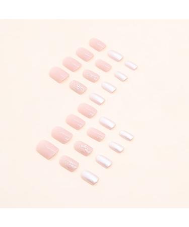 Mouyouglow Square Press On Nails - Short Nude Pink Glitter Artificial Nails with Glue | Wedding & Party Ready - Buy Online on GoSupps.com
