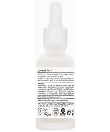 SKIN SAPIENS GLOW Facial Serum with vitamin c e and hyaluronic acid natural Ecocert Cosmos for men and women Cruelty Free and Vegan Skincare for all skin types 30 ml. - Buy Online on GoSupps.com