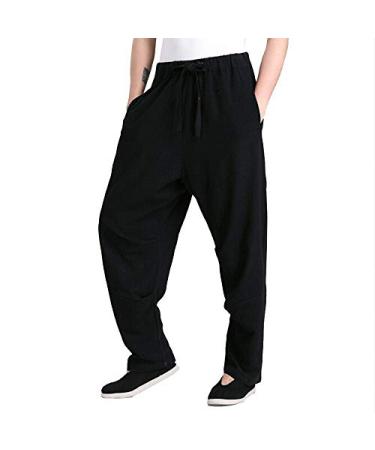 ZooBoo Men's Martial Arts Pants Kung Fu Linen Trousers Tang Suit Pants Medium Black