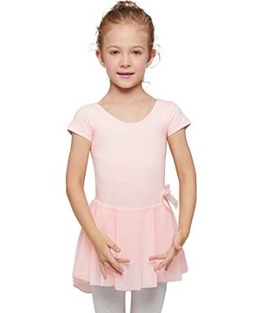 MdnMd Ballet Leotards with Skirt Toddler Girls Dance Ballerina Outfit Dresses Short Sleeve A1 - Ballet Pink 4-5T