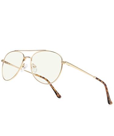 Blue Light Aviator Reading Glasses for men Women Metal Frame Spring Temple Computer Glasses Gold Frame Gold Bridge 1.5 x