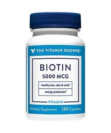The Vitamin Shoppe Biotin 5 000MCG Nutrient Metabolism Support for Healthy Vibrant Hair Healthy Skin & Strong Nails Energy Production (120 Capsules) 120 Count (Pack of 1)