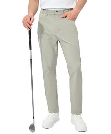 MELOO Men's Golf Dress Pants - Stretch Slim Fit Slacks Water Resistant Work Casual Trousers Pockets Light Grey Large