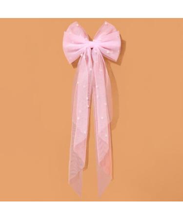 Golden Apple Pearl Bow Hair Clips Bridal Veil Wedding Tulle Big Bow with Clip Bowknot Spring Snap Hair Barrettes for Women (Pink) - Buy Online on GoSupps.com