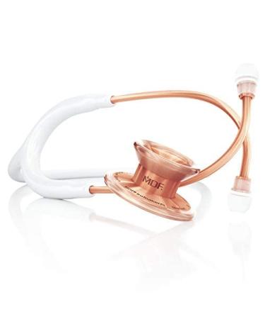 MDF Instruments MD One Epoch Lightweight Titanium Stethoscope Adult Free-Parts-for-Life White Tube Rosegold Chestpiece-Headset MDF777TRG29