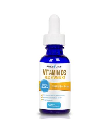 Vitamin D3 K2 Liquid Drops w/ K2 MK7 - Full 2 000 IU Per Drop Liquid Vitamin D K2 Drops for Adults & Kids Best Vitamin D Drops Natural Vegan & Safe Vitamin D Dropper Bottle w/ 900 Doses in 1 oz