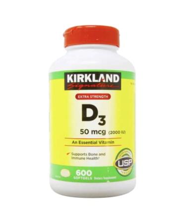 Kirkland Signature Extra Strength Vitamin D3 2000 I.U. 600 Softgels Bottle 600 Count (Pack of 1) - Buy Online on GoSupps.com