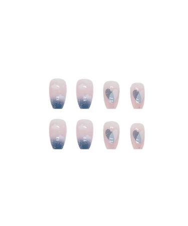 WOOXDYUK 24 Pcs Gradient Blue Glitter French Press-On Nails | Short Glossy Artificial Nails for Women & Girls - Easy Stick-On with Nail Glue - Buy Online on GoSupps.com