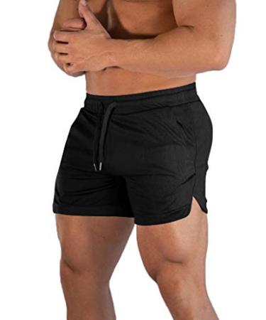 FLYFIREFLY Men's Gym Workout Shorts Running Lightweight Athletic Short Pants Bodybuilding Training Medium Black