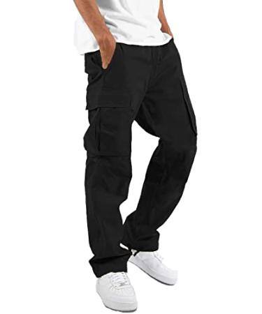 LYRXXX Men's Casual Cargo Pants Hiking Pants Workout Joggers Sweatpants for Men Black Large