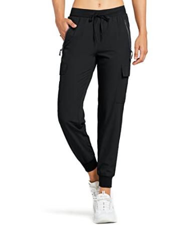 MASKERT Women's Cargo Joggers Quick Dry Lightweight Hiking Pants with Pockets for Lounge Casual Workout Outdoor Athletic 01-pants-black Medium