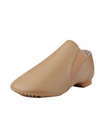 Dynadans Unisex Leather Upper Slip-on Jazz Shoe with Elastics for Women and Men's Dance Shoes 9.5 Women/9 Men Brown