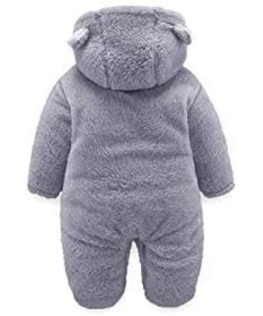 Voopptaw Warm Baby Winter Jumpsuit Fleece Romper | Cute Thick Bear Snowsuit 3-6 Months Grey - Buy Online on GoSupps.com