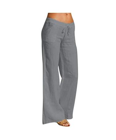 KAAUSE Linen Pants for Women High Waist, Women's Summer Drawstring Waist Wide Leg Loose Cotton Linen Palazzo Pants 2023 Grey #2 XX-Large