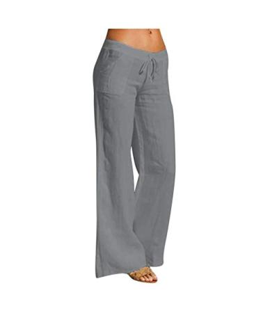 KAAUSE Linen Pants for Women High Waist, Women's Summer Drawstring Waist Wide Leg Loose Cotton Linen Palazzo Pants 2023 Grey #2 XX-Large