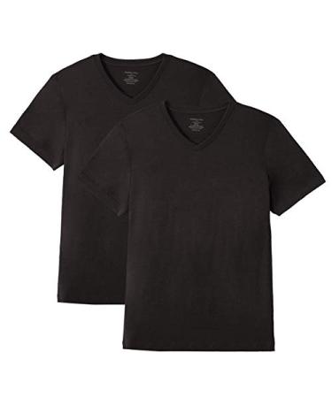 BAMBOO COOL Men's T-Shirts Solid Short Sleeve V-Neck T-Shirt Multipack Bamboo Viscose T-Shirt for Men Black(2-pack) X-Large