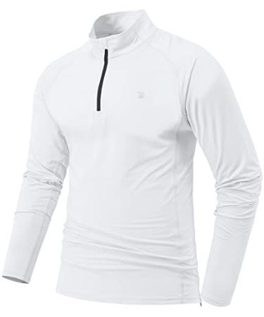 BGOWATU Men's Quarter Zip Pullover Long Sleeve Polo Shirts UPF 50 Quick Dry Golf Shirt White Large
