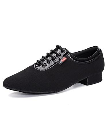 TINRYMX Men Latin Dance Shoes Lace-up Standard Ballroom Modern Tango Salsa Practice Social Dance Shoes,Model-LHD401 8 1-lhd401-black-suede Sole-0.98 Inch