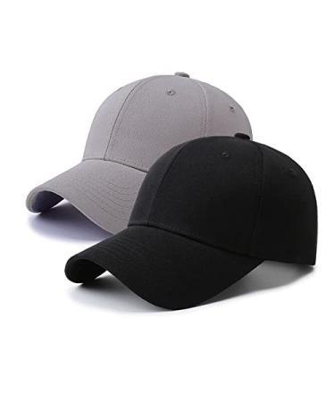 PFFY 2 Packs Baseball Cap Golf Dad Hat for Men and Women Grey+black 2