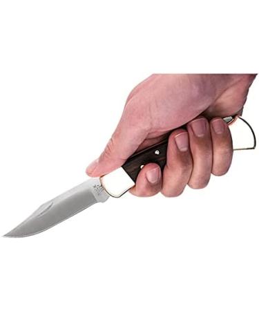 Buck Knives 110 Folding Hunter Knife with Brass Bolsters and Ebony Handles | 3-3/4 420HC Blade | Includes Leather Sheath - Buy Online on GoSupps.com