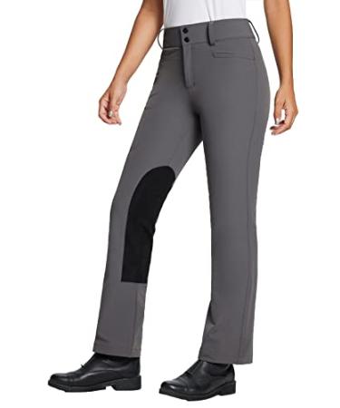 BALEAF Women's Horse Riding Pants Bootcut Breeches Knee Patch Equestrian with Zip Pockt Belt Loops Lightweight 01-gray Small