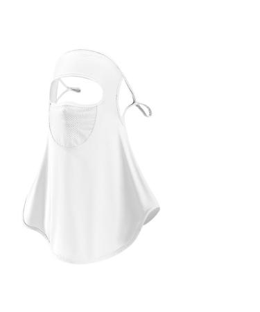 NAERTFD sun protection mask summer lady's full face-sun protection mask breathable ice sile veil outdoor sports sun protection mask (size: hood long white)