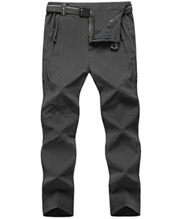 TBMPOY Men's Hiking Pants with Belt Outdoor Quick-Dry Lightweight Waterproof Fishing Mountain Pants 5 Zipper Pockets A1-thin Dark Grey Large