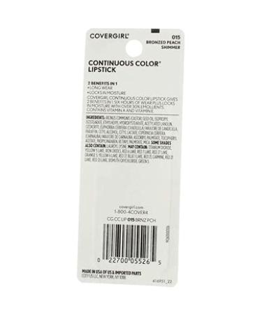 CoverGirl Continuous Color Lipstick Bronzed Peach 015 0.13 Ounce (Pack of 3) - Long-Lasting Lipstick Set - Buy Online on GoSupps.com