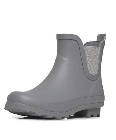 Laura Ashley Ladies Mid Cut Ankle Height Rubber Rain Boots, Lightweight Waterproof Booties for Women 9 Grey