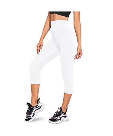 we fleece Women's Soft Capri Leggings-High Waisted Tummy Control Non See Through Workout Running Yoga Pants Capri Large-X-Large 1-white