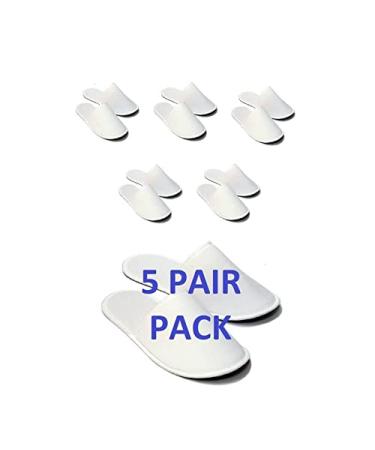 Chochili 5 Pairs Fabric Packed Disposable Hotel Slippers for Airbnb Spa Salon Party Wedding Guests - Fits up to Adult US Men Size 10 & Women Size 11 White 10-11 White