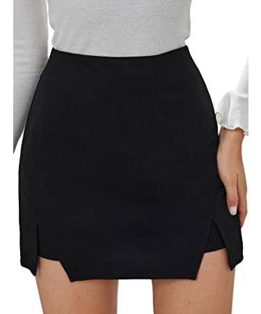 WDIRARA Women's High Waist Split Hem Skort Zip Back Plain Skirt Shorts Medium Black