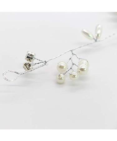 Fanvoes Silver Pearl Wedding Hair Vine Headband with Rhinestone Crystal Ivory Bead - 40'' Inch - Bridal Hair Accessories - Buy Online on GoSupps.com
