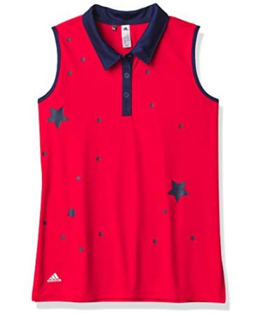 adidas Girls' Printed Sleeveless Polo Shirt Red Medium