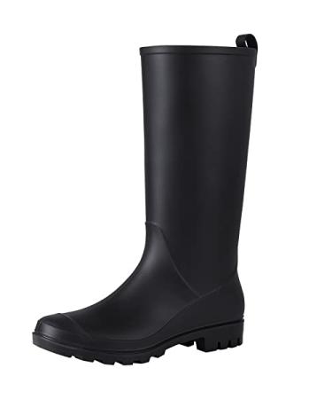 Asgard Womens Tall Rain Boots Waterproof Knee High Rainboots - Slim Calf- 7 Matte Black