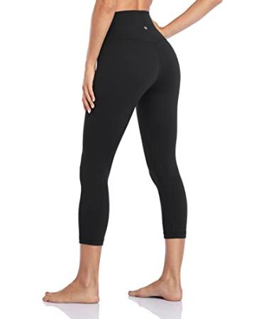 HeyNuts Essential High Waisted Yoga Capris Leggings, Tummy Control Workout Cropped Pants 21'' Medium Black_21"
