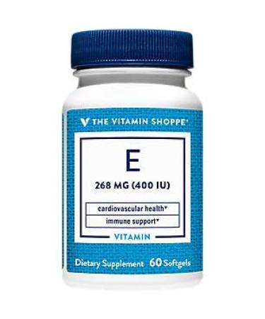 The Vitamin Shoppe Vitamin E 400IU - Natural Source Supports Healthy Cardiovascular System Immune Health & Eye Health - Once Daily (60 Softgels)