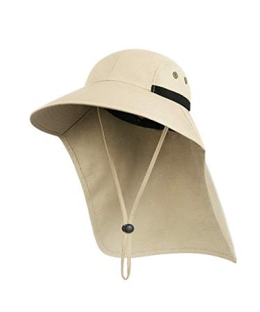 Outdoor Sun Hat for Men with UV Protection Safari Cap Wide Brim Fishing Hat with Neck Flap, for Dad Khaki