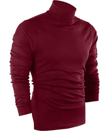 Utopia Wear Premium Cotton Blend Interlock Turtleneck Men T-Shirt Pullover Sweater Large Wine Red