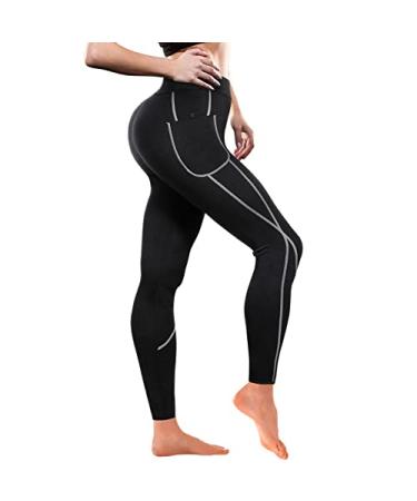 TrainingGirl Women Neoprene Sauna Leggings Sweat Shorts Weight Loss Workout Running Capris Slimming Compression Thermo Pants Medium Jet Black