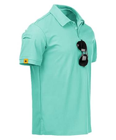 GEEK LIGHTING Mens Polo Shirt Sport Casual Short Sleeve Golf Tennis T-Shirt 012-turquoise Blue X-Large