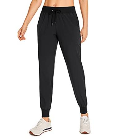 CRZ YOGA Women's Lightweight Workout Joggers 27.5" - Travel Casual Outdoor Running Athletic Track Hiking Pants with Pockets Large Black
