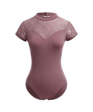 Ballet Leotards for Women Adult Butterfly Flower Print Backless Gymnastics Leotards with Bra Training Practices Coffee Lace XX-Large