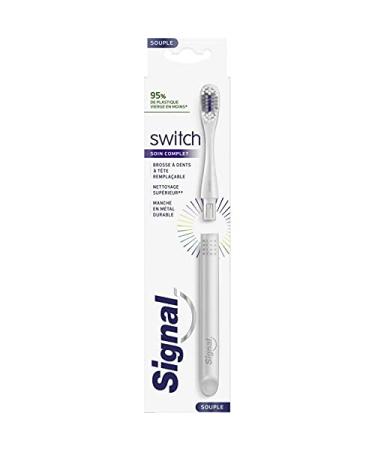 Signal Switch toothbrush soft complete handle made of metal reusable interchangeable heads 100% recyclable black or silver starter kit (handle + head) x 1