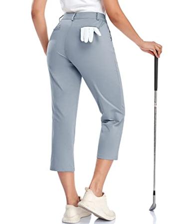 MoFiz Womens Capri Pants Lightweight Elastic Waist Golf Pants and Womens Work Pants with Pockets Ac-silver Gray X-Small
