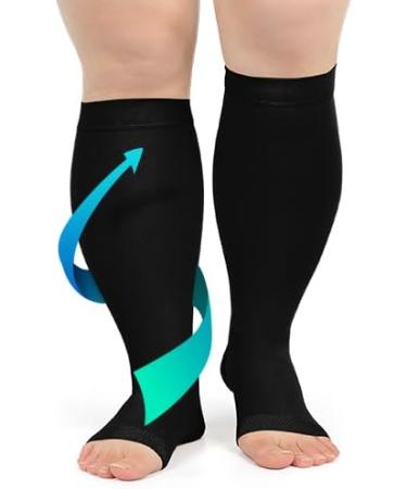 FITTOO Plus Size Compression Socks 20-30mmHg for Men & Women - Relief for Shin Splints Varicose Veins & Calf Pain - Open Toe & Graphite - 3X-Large - Buy Online on GoSupps.com