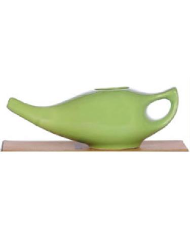 Ceramic Neti Pot Dishwasher Safe Premium Handcrafted with 2 Silicone Nozzle and Salt for Sinus - 270 Ml. Capacity (Green)