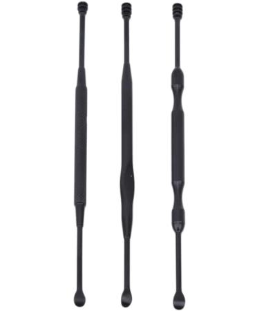 3Pcs/Set Double-ended Stainless Steel Spiral Ear Pick Spoon Kit - Black - Buy Online on GoSupps.com