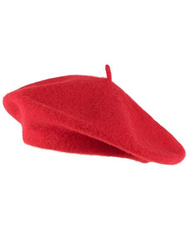 Hat To Socks Wool Blend French Beret for Men and Women in Plain Colours Red